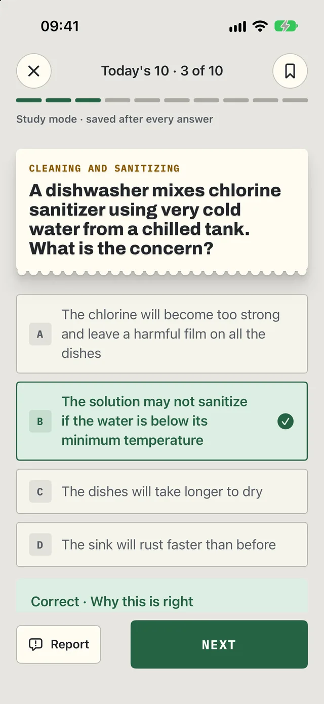 Study mode question with the correct answer marked