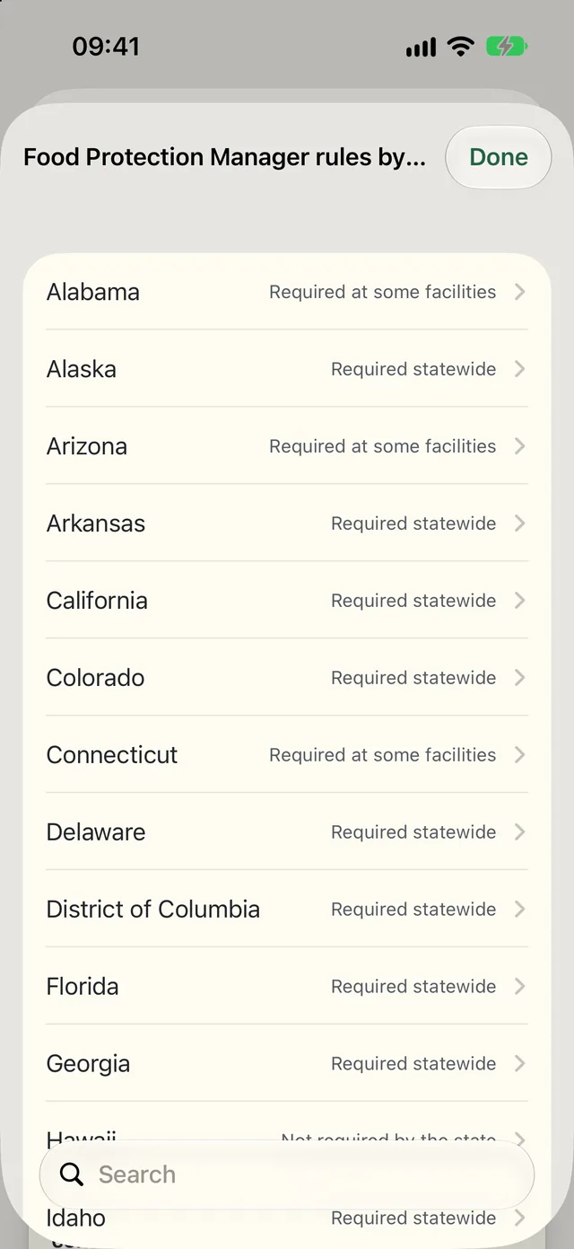 Food Protection Manager rules by state list